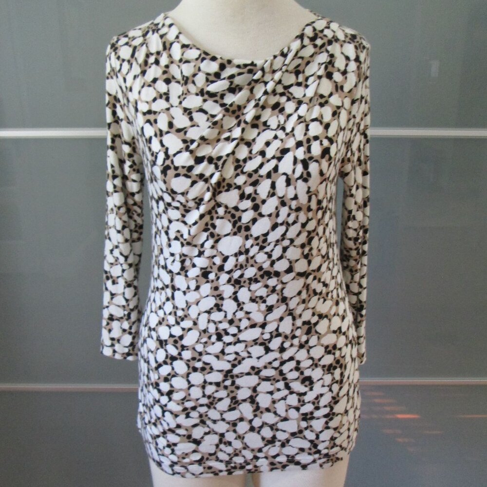 St. John Leopard Print Long Sleeve Tee Gathered Neckline